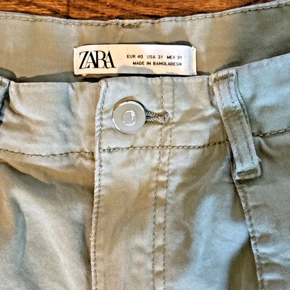 Zara Cargo Pants Women SZ 31 Olive Green Baggy Wide Leg Utility Y2K Military 90s - Picture 5 of 13